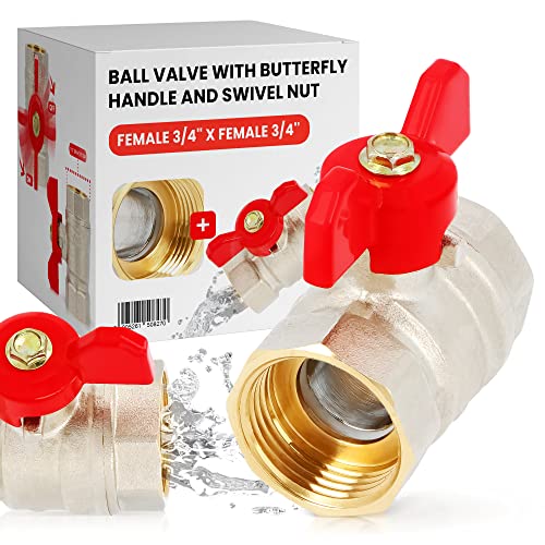Válvula de Bola Tornillo Mariposa 1/2'' x 1/2'' Rosca Interna Tuerca de Embalaje Válvula de Esfera de Agua Latón Grifo Cierre Robusto Estanqueidad