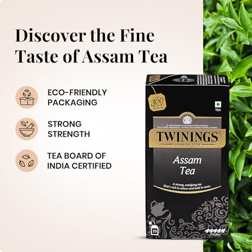 Image of Twinings Assam Tea, 25 Tea Bags, Pack of 1, Strong Strength, Full-bodied, Malty and Robust Flavour, Handpicked Leaves, Enjoy a Hot Cup of Premium Black Tea