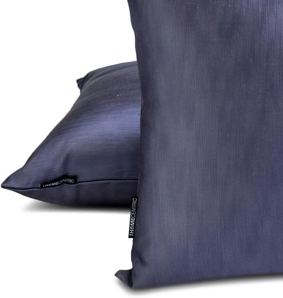 The HomeCentric Decorative Throw Pillow Cases Blue Pack of 2, 14"x14" (35x35 cm) Satin Solid Cushion Covers for Sofa, Solid Modern Style - Midnight Blue Slub Satin