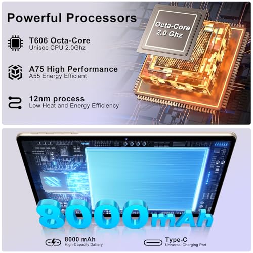 Dghrti 2025 11 inch Tablet, 24GB RAM+256GB ROM(2TB TF), Android 14 Tablets with 8000mAh Battery, (13+5) MP Camera, Supports Widevine L1, 5G WiFi, GPS, BT5.0, Tablet with Case -Gold - Image 4