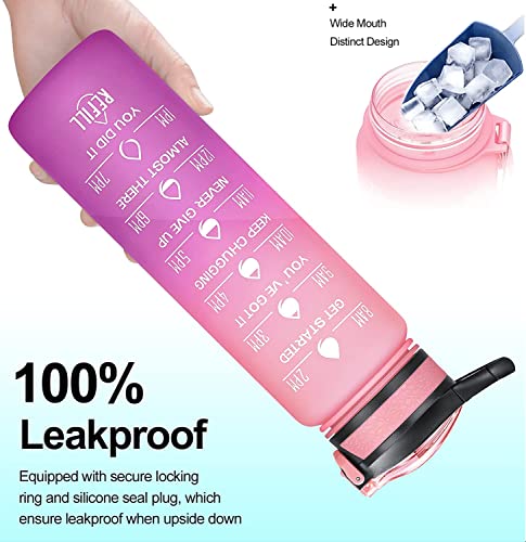 Image of 24OZ Water Bottles with Removable Straw & Time Marker, Motivational Water Bottle with BPA Free Tritan Material, Leakproof Water Jug for Fitness Sports (Cherry Blossom 24oz)