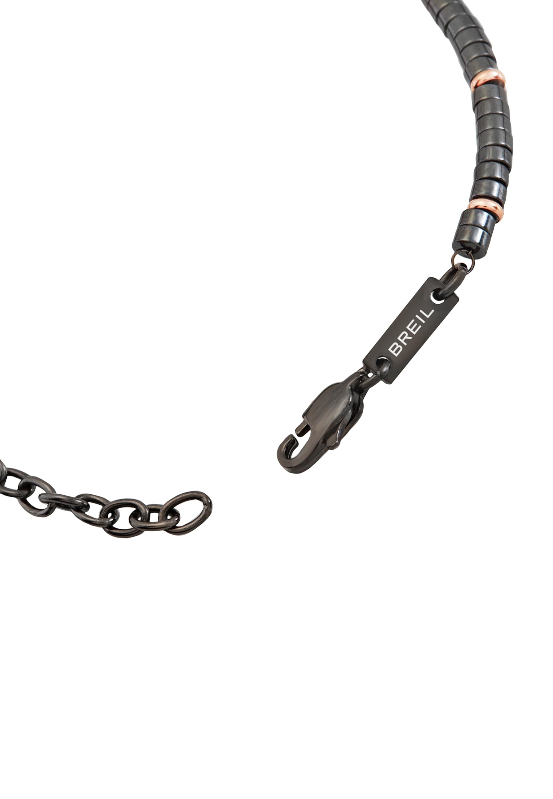 Breil, Collezione B Rocks, Bracciale Uomo con Dischi in Ematite e Acciaio, Chiusura a Moschettone, Lunghezza Regolabile 17-22 cm, Idea Regalo Uomo