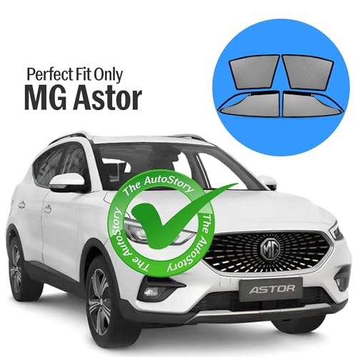 Image of AutoStory Magnetic Car Sunshade for MG Astor | Front Half Cut for Mirror Visibility + Rear Full Coverage with Zipper | Heavy Heat & UV Protection | Privacy Side Window Curtains Shades
