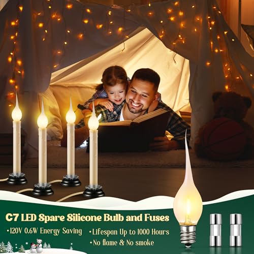 Enhon-4-Pack-Rustic-Country-Candle-Lights-with-Replacement-Silicone-Bulb-C7-06W-Electric-LED-Christmas-Window-Candles-Plug-in-UL-Certification-Warm-White-Candlestick-Lamp-5-FT-Cord-OnOff-Switch Enhon 4 Pack Rustic Country Candle Lights with Replacement Silicone Bulb C7 06W Electric LED Christmas Window Candles Plug in UL Certification Warm White Candlestick Lamp 5 FT Cord OnOff Switch