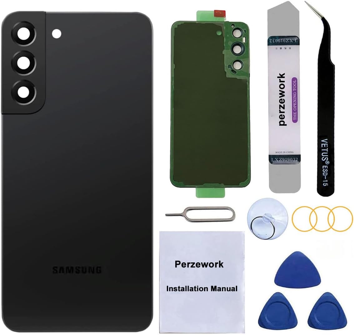 Rear Back Glass Replacement for Samsung Galaxy S22 6.1 inches 5G with Reparing Toolkit and Pre-Installed Adhesive (Phantom Black)
