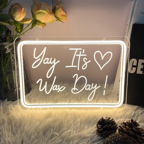 Image of Yay It's Wax Day Neon Sign Decor 3D Art Carving Design Indoor Bedroom Led Neon Signs Backdrop Flex Christmas Party Business Shop Window Wedding Living Room Birthday Gift(Warm White,USB,30x20CM)