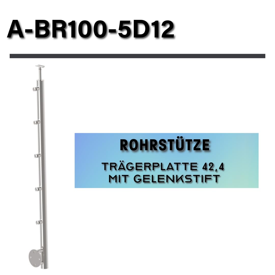 Sellon24 Palo per ringhiera in acciaio inox, diametro 42,4 mm, altezza 1000 mm, con 5 supporti per barra trasversale, diametro 12,0, per ringhiera V2A lucidata K320