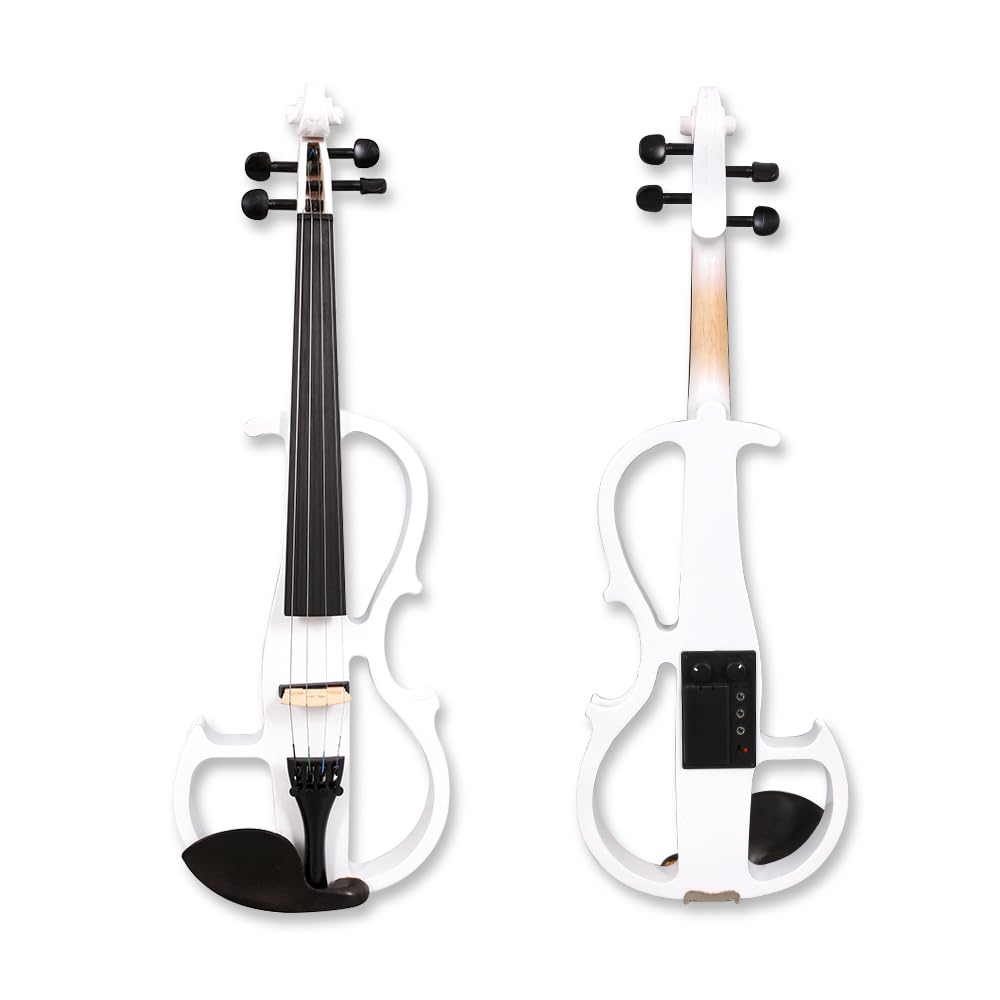 YoungMonic 4/4 Full Size 16inch Handmade Electric Violas Solid Wood White for Beginner Silent Viola