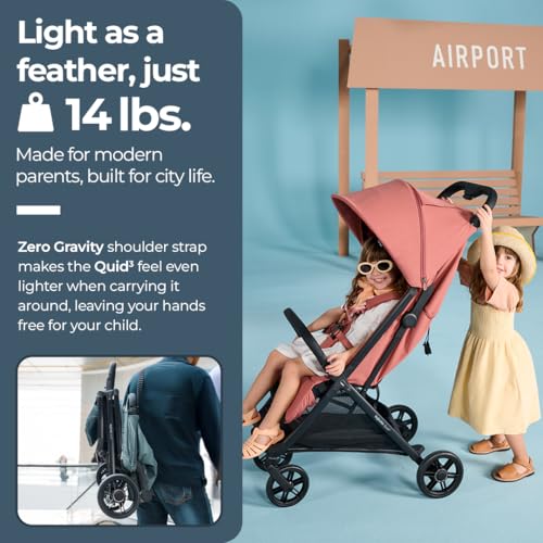 Image of Inglesina Quid Stroller, Aurora Pink - Compact Reclining Travel Stroller for Baby & Toddler 0-55 lbs, One Hand fold, Airplane Overhead, Lightweight, Foldable, XL UPF 50+ Canopy