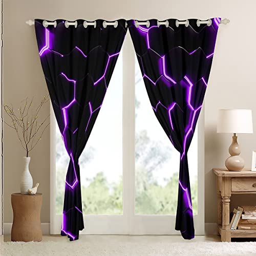 Loussiesd Boys Honeycomb Window Curtains for Bedroom Living Room Men Girls Modern Hexagon Theme Blackout CurtainsPurple Neon Decor Window Drapes Grid Art Window Treatments W46*L54 - Image 4