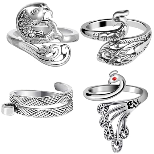 4Pcs Knitting Crochet Loop,with Animal Shape Open Finger Ring,Adjustable Knitting Crochet Loop Ring,Finger Yarn Guide,with Animal Shape Open Finger Ring