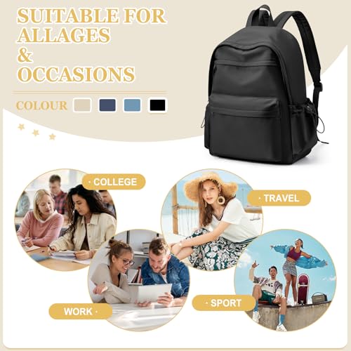 VGCUB School Backpack Waterproof Cute Aesthetic Simple High School Bag Lightweight Travel Casual Bookbag for Middle Girls Boys College Basic Teen Backpacks Women Men Black2