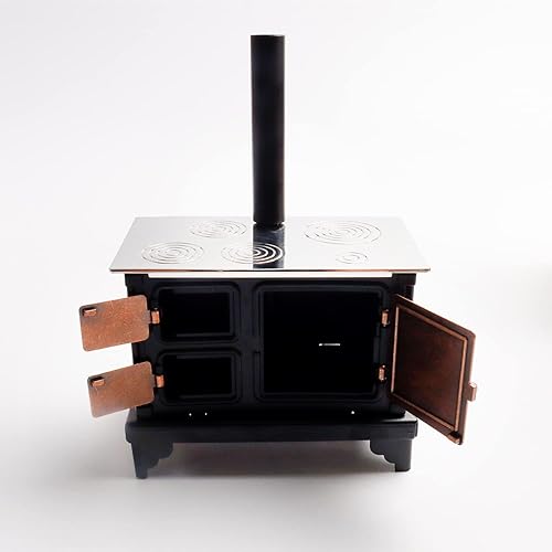 Miniatura 5 de Estufa de cocina de muebles en miniatura 1/12, mini estufa de metal retro con portavelas de pared en miniatura, mini ollas, mini cuchara, pala,