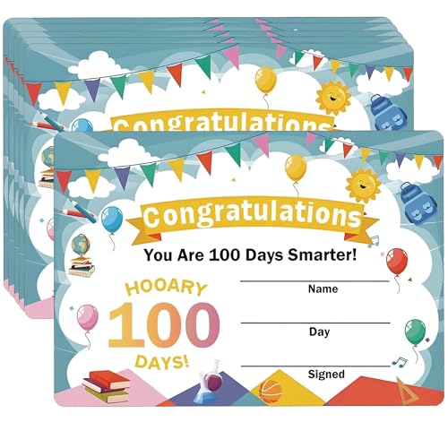 100th Day of School Award 50Pcs Certificates Classroom Award Certificates Colorful Happy 100th Day of School Card Classroom Activities Certificate Supply for Class Teachers Students
