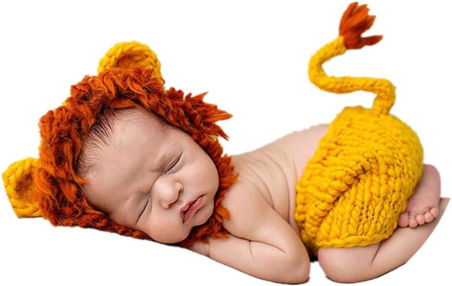 Newborn Baby Girl/Boy Crochet Knit Costume Photography Prop Hats and Outfits Mothers Day Gifts (Lion)