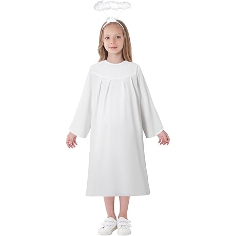 Girls Kids Angel Costume with Halo Christmas Church Dress