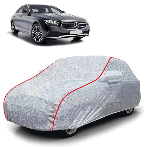 Image of Sulfar 100% Waterproof Car Body Cover Compatible with Mirror for Mercedes Benz E350 (Triple Stitched, Full Bottom Elastic, Magic Silver with Red Piping)