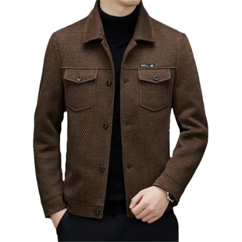 Spring Fall Men Plaid Thicken Wool Jackets Business Casual Warm Short Coats Outwear Solid Color Windproof Tops2