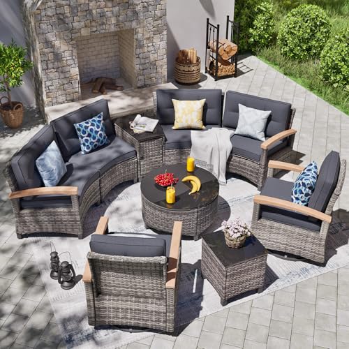 MEISSALIVVE 9-Piece Outdoor Patio Furniture Set, Half-Moon Curved...