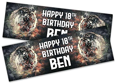 x2 Personalised Birthday Banner Tiger Design Children Adults Party Decoration Poster 1265 (Large-6ftx2ft)