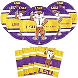 Havercamp LSU Party Plates and Napkins (32 Pcs.) - Includes 16 Large Paper Plates & 16 Luncheon Napkins. Party with Mike the Tiger