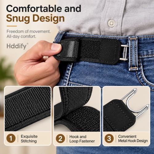 Image of Buckle-Free Elastic Waistband Belt Set of 2, Adjustable Metal Hook Stretch Straps, Invisible Belt Alternative for Jeans, Pants and Work Trousers for Men and Women
