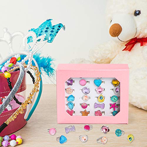 Watinc 24Pcs Adjustable Princess Pretend Jewelry Rings, Girl’s Jewelry Dress Up Play Toys, Rhinestone Gift Set In Box For Little Girls, No Duplication Diamond Ring For Children, Party Favors For Kids #TOP3