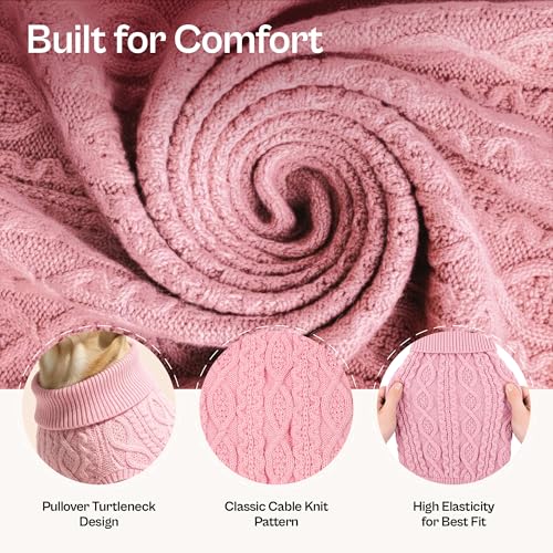 Image of Parisian Pet Dog Sweaters - Pull Over, Turtle Neck Pink Dog Sweater - Cable Knit Thick Sweater - Fall, Winter Clothes - Flexible Arm Holes Large Dogs Sweaters for Girl Dogs - L