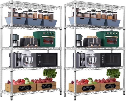 Image of M MZG 1750 LBS Storage Shelves 5-Tier Utility Shelving Unit Steel Organizer Wire Rack for Home,Kitchen,Office,Garage, Capacity 17.7 inch D x 47.2 inch W x 72.3 inch H (Pack of 2)