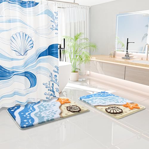 QJHOMO Beach Theme Bathroom Rug Beach Colorful Coastal Bath Mat 20 x 32 in by QJHOMO - Used condition - Image 6