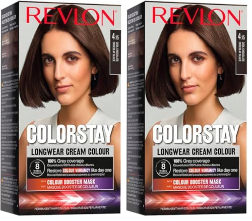 Revlon Colorstay Tinte Pelo Mujer, Coloración Permanente de larga duración, Incluye mascarilla potenciadora del color, Hasta 8 semanas de color, Tono 4.15 Chocolate Helado (Paquete de 2)