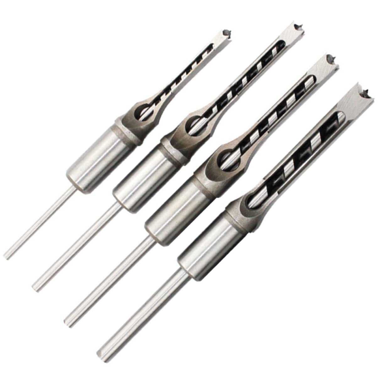 Set Punte da Trapano per Legno a Mortasa 4 Pezzi in Acciaio | Finitura Argento, Durezza Elevata e Struttura Resistente All'usura, Design Scanalatura a U per Lavorazioni Precise