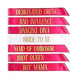 ORANA 7 Pack Hen Party Satin Sash - with 1 White Bride to be sash and 6 Pink Team Bride Tribe Hen...