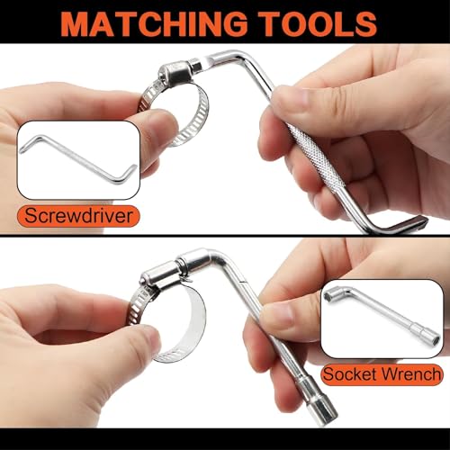 Image of 185Pcs 304 Stainless Steel Worm Gear Clamps Assortment Kit 1 /4 inch-2(6-51mm), with 10FT Metal Strap+8 Stronger Fasteners for Automotive, Plumbing, Marine & DIY