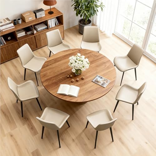 Image of Modern Dining Chairs Set of 8, PU Leather Dining Room Chairs, Upholstered Kitchen Chairs with Ergonomic Backrest & Sturdy Metal Legs, Perfect for Dining Room, Living Room, Beige