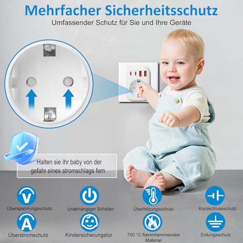 Reiseadapter England Deutschland Stecker 5-IN-1 Steckdosenadapter mit 1 AC & 2 USB-C & 2 USB-A (3.4A) UK Typ-G Steckdose Auf DE EU Reisestecker für Irland, Malta, Malediven,Sri Lanka usw