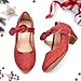 ADAMUMU Dress Shoes for Little Girls Glitter Princess Dress Up Party Shoes Flower Girl Shoes Mary Janes for Girls for Christmas and New Year Celebrations, Glitter Red,Girls Shoes Size 4m