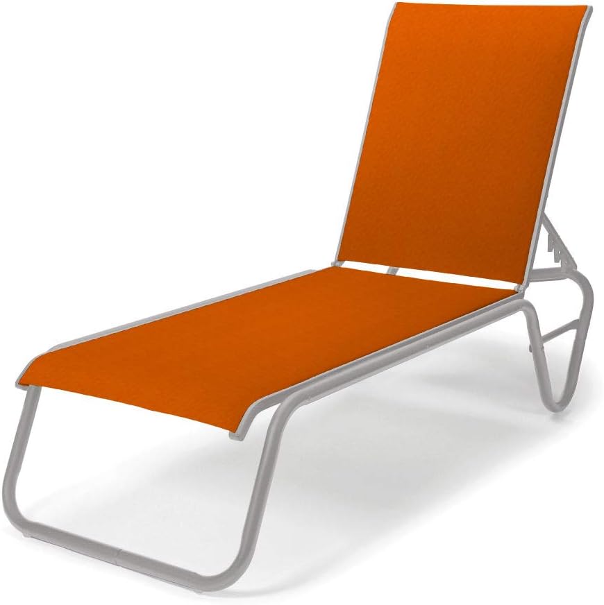 Telescope Casual Furniture Gardenella Sling Collection Four-Position Lay-Flat Stacking Aluminum Armless Chaise, Tangerine, Gloss White Finish
