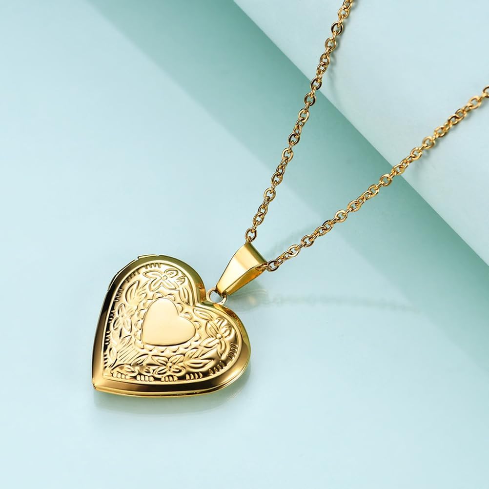 Heart Locket Necklace for Women Non Tarnish Gold Heart Pendant Stainless Steel Jewelry Gift - Image 5