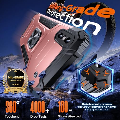 Image of Anqrp Heavy Duty Case for iPhone X /XS Case with Enhanced Ring Holder Grip Stand, Military Grade Shockproof Rugged Drop Protective Silicone Hard Slim iPhone X /XS Phone Case Cover,Pink Gold