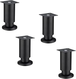 Pack of 4,Adjustable Table Legs,Stainless Steel Legs,Cabinet Legs,Round feet,Desk Legs,Sofa feet,Metal Support feet,Bed feet,TV Stand Legs,with Screws,Black,18cm/7in