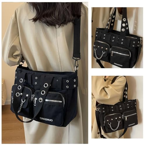 Gothic Goth Purse,Punk Grunge Messenger Bag,Cool Goth Canvas Shoulder Bag for Women3