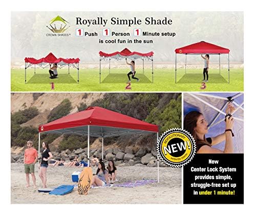 Crown Shades Patented 10Ft X 10Ft Outdoor Pop Up Portable Shade Instant Folding Canopy With Carry Bag,Bonus 8 Stakes 4 Sandbags And 4 Ropes, Red #TOP1
