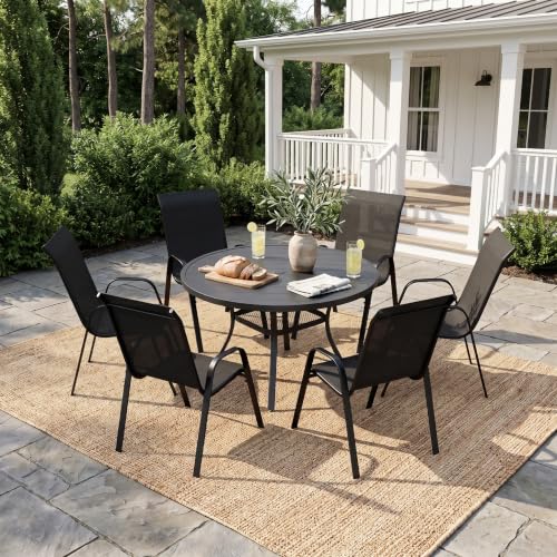 Image of VICLLAX Patio Dining Set for 6, Round Table & Stackable Chairs