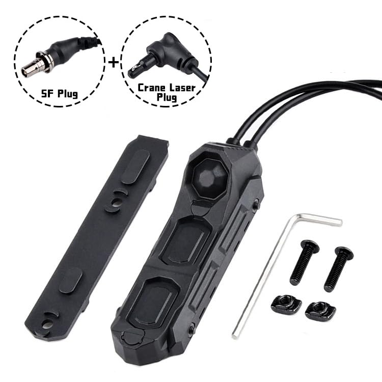 HATSEN Tactical Modular Dual Wire Three Button Remote Activation Pressure Switch?for M300/M600 PEQ15 Etc Series Scout Troch Flashlight?for 20mm Rail and M/K Dual System (SF+Crane Laser Plug BK)