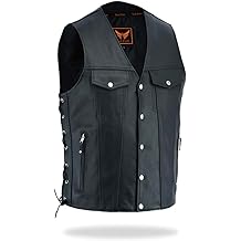 Mens Premium Classic Leather Motorcycle Vest &ndash; Heavy Duty V-Neck Biker Club Style Vest