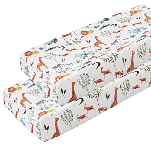 Image of Wild Animal Changing Pad Cover for Girls & Boys - Stretchy Jersey Sheets - Fits Standard Changing Tables - 1 Pack
