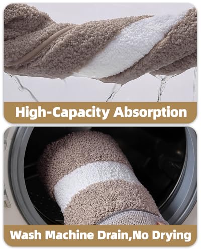 Image of Color&Geometry Extra Soft Bathroom Rugs 44x24, Absorbent Microfiber Bath Rug, Non-Slip Bathroom mat, Washable Plush Bath Mats for Bathroom, Shower, Bathtub, Laundry, Dark Beige
