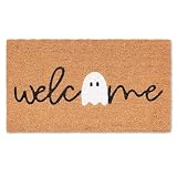 Halloween Ghost Welcome Coir Doormat 17'x30', Outdoor Front Door Mat with Cute Ghost Design, PVC Non Slip Backing, Fall Halloween Welcome Mat for Front Porch Entryway Decor