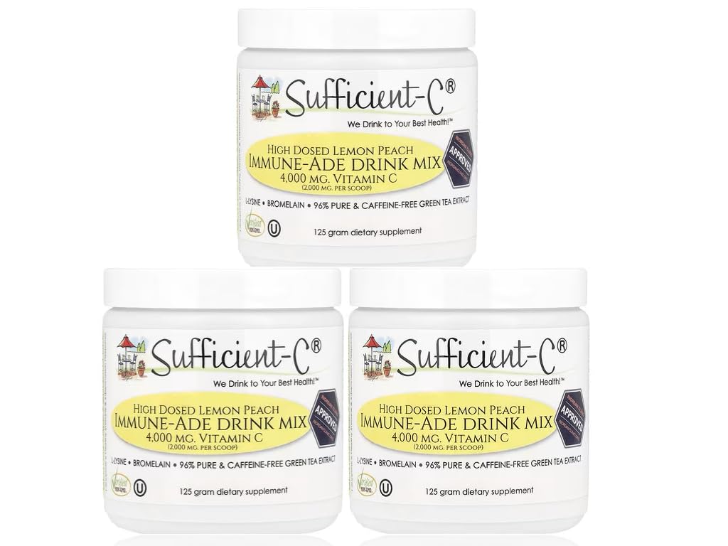 - High Dose Vitamin C Lemon Peach Immune-Ade Drink Mix - 125 gram Three (3) Pack